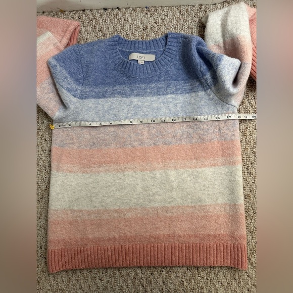 LOFT wool Blend Ombré Stripe Crewneck Sweater Purple Pink White size S - Picture 7 of 7
